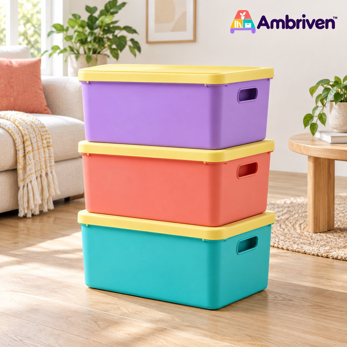 Colorful Stackable Storage Bins with Lids – Set of 3