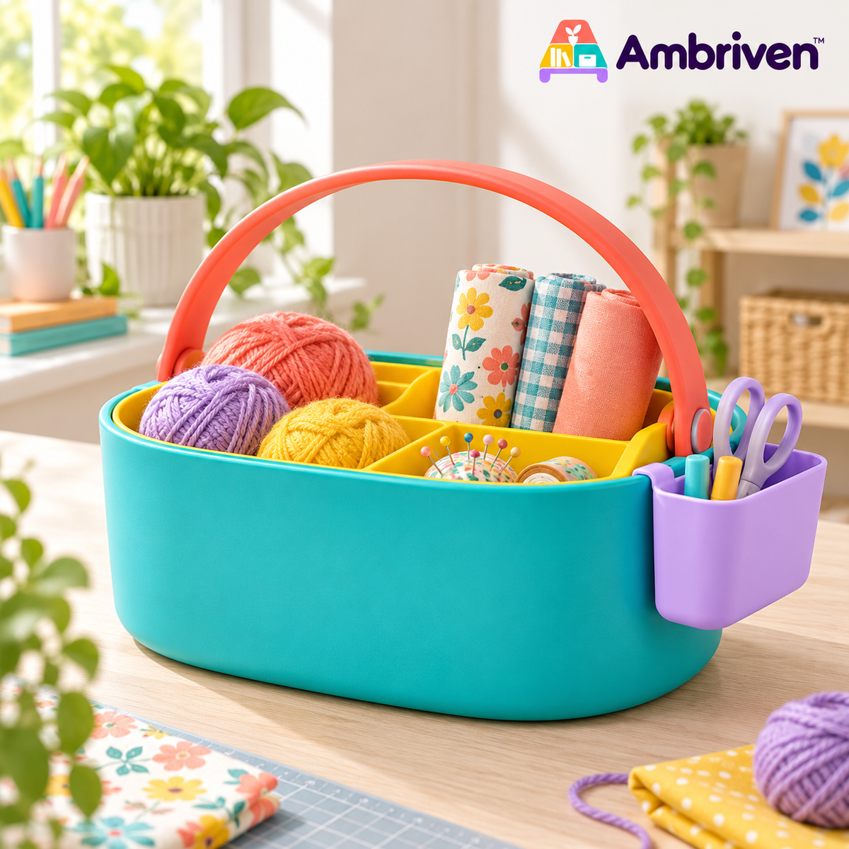 Colorful Divided Storage Caddy with Carry Handle