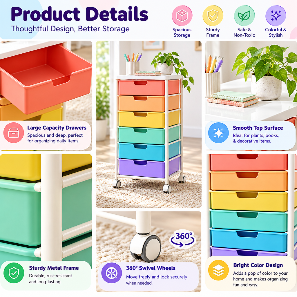 Ambriven™ Colorblock 6-Drawer Organizer Cart