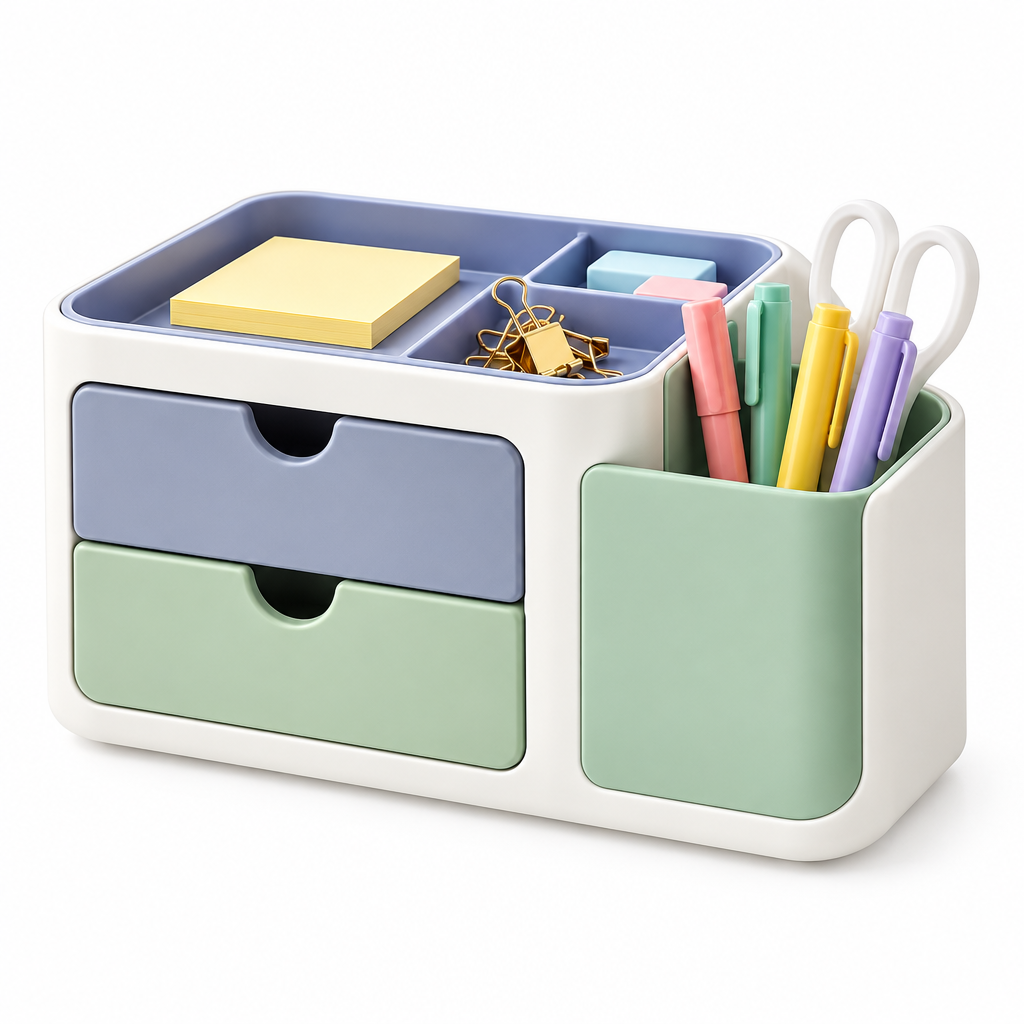 Colorful 2-Drawer Desktop Organizer with Pen Holder