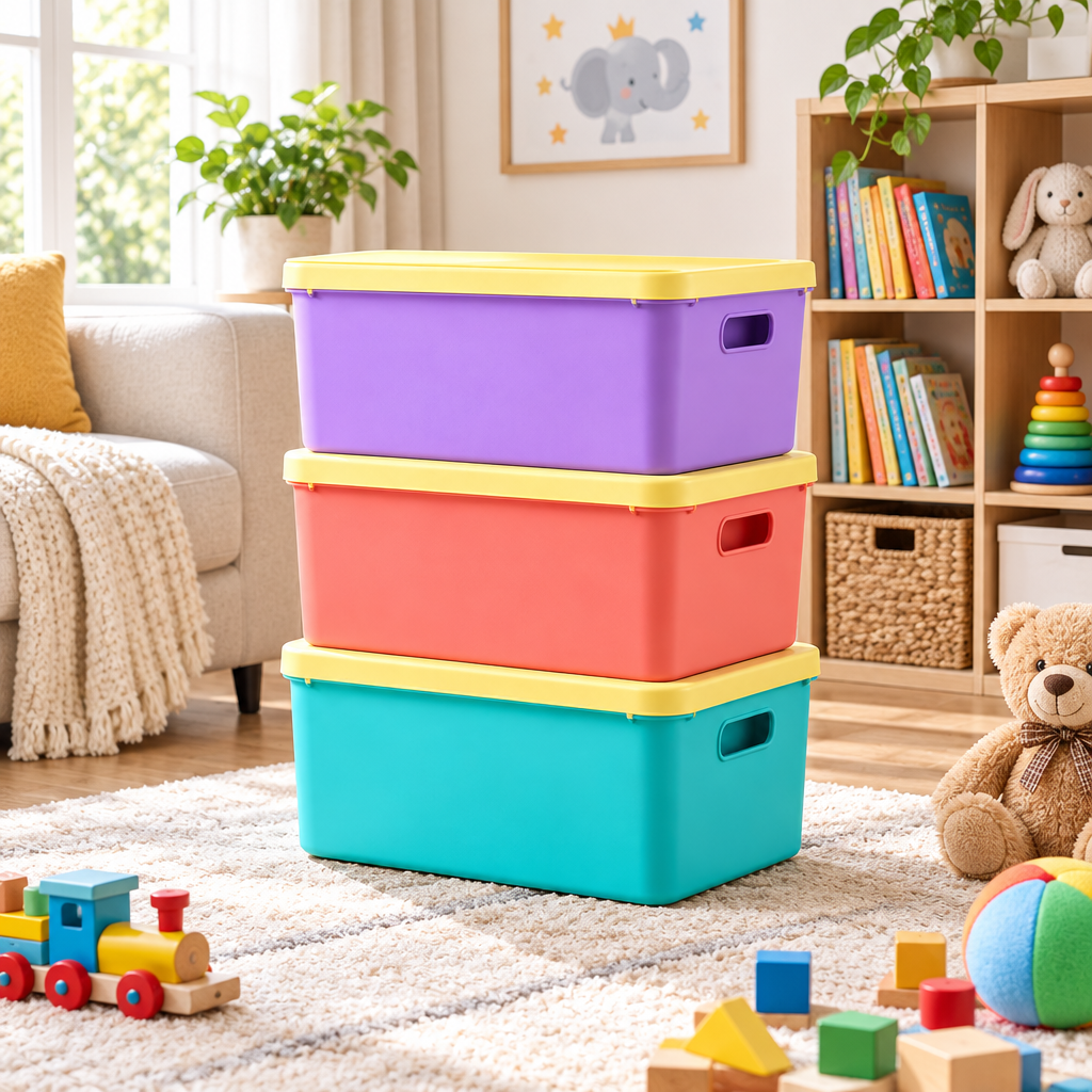 Colorful Stackable Storage Bins with Lids – Set of 3
