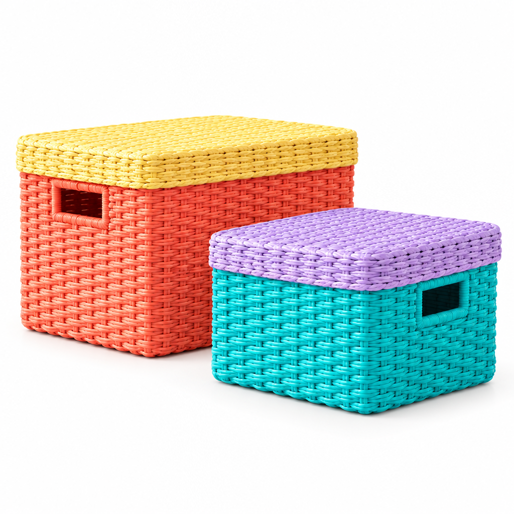 Colorful Woven Storage Baskets with Lids – Set of 2