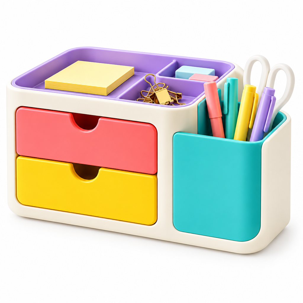 Colorful 2-Drawer Desktop Organizer with Pen Holder