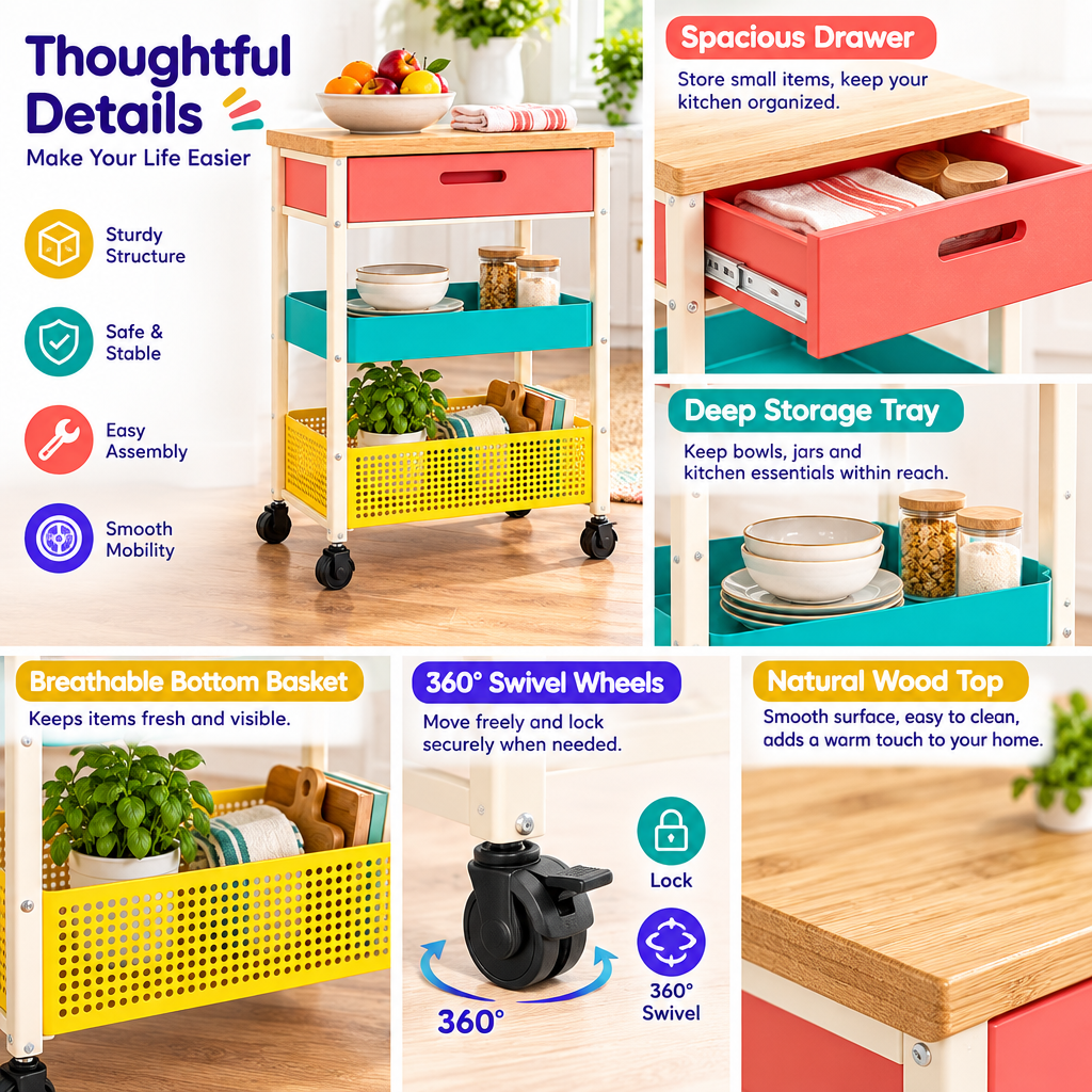 Ambriven™ Colorblock Kitchen Storage Cart