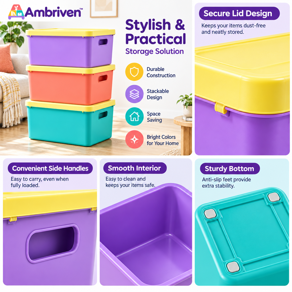 Colorful Stackable Storage Bins with Lids – Set of 3