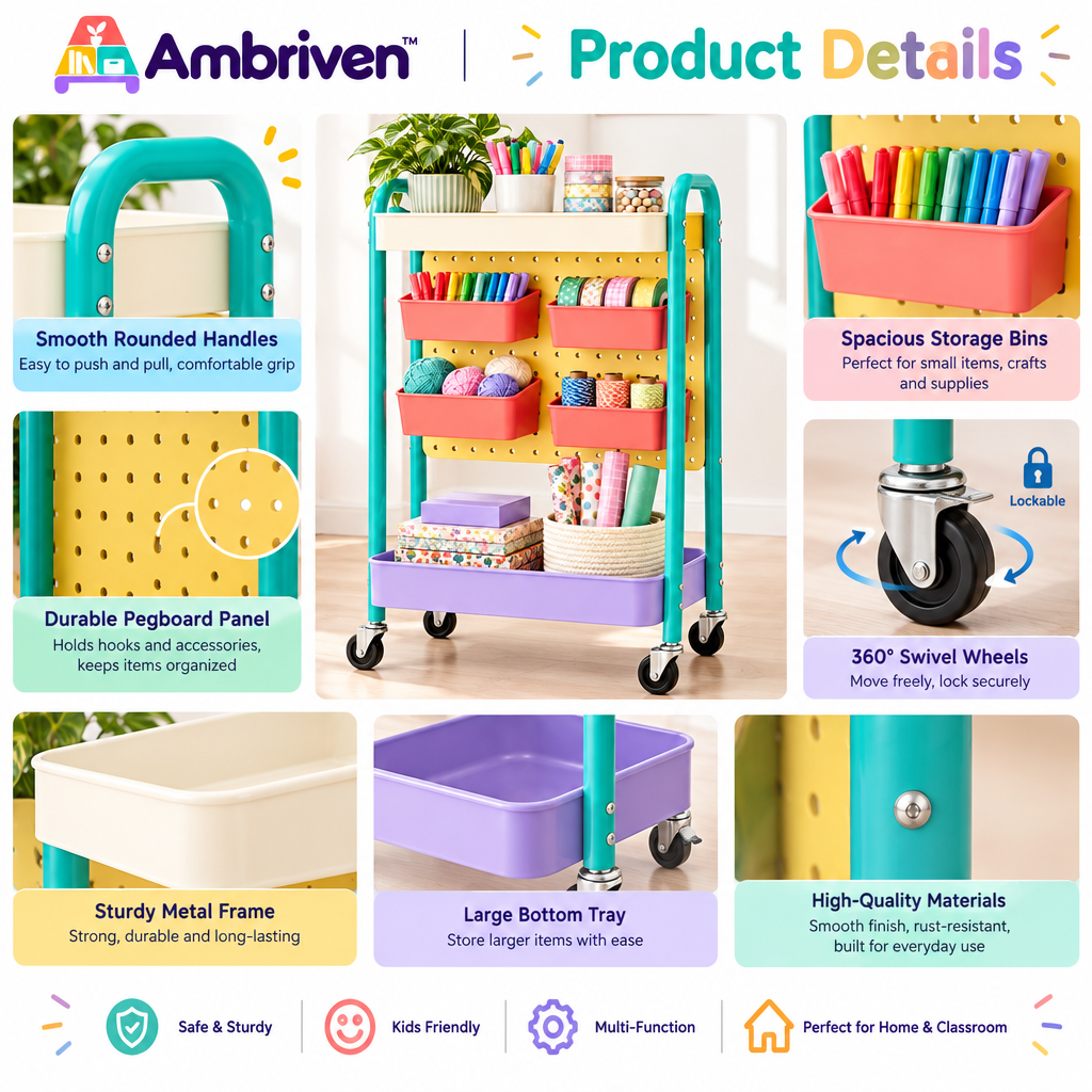 Ambriven™ Pegboard Craft Storage Cart