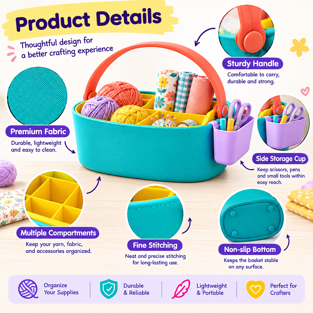 Colorful Divided Storage Caddy with Carry Handle