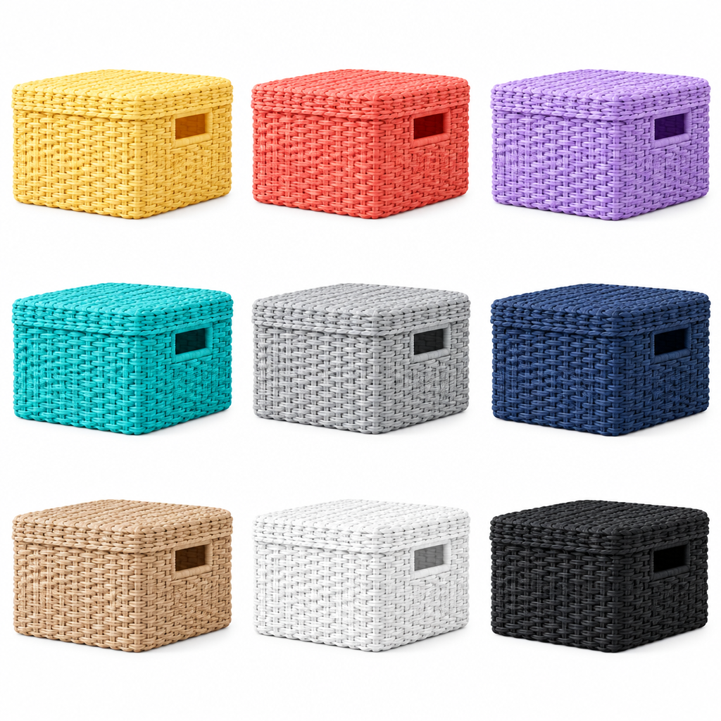 Colorful Woven Storage Baskets with Lids – Set of 2