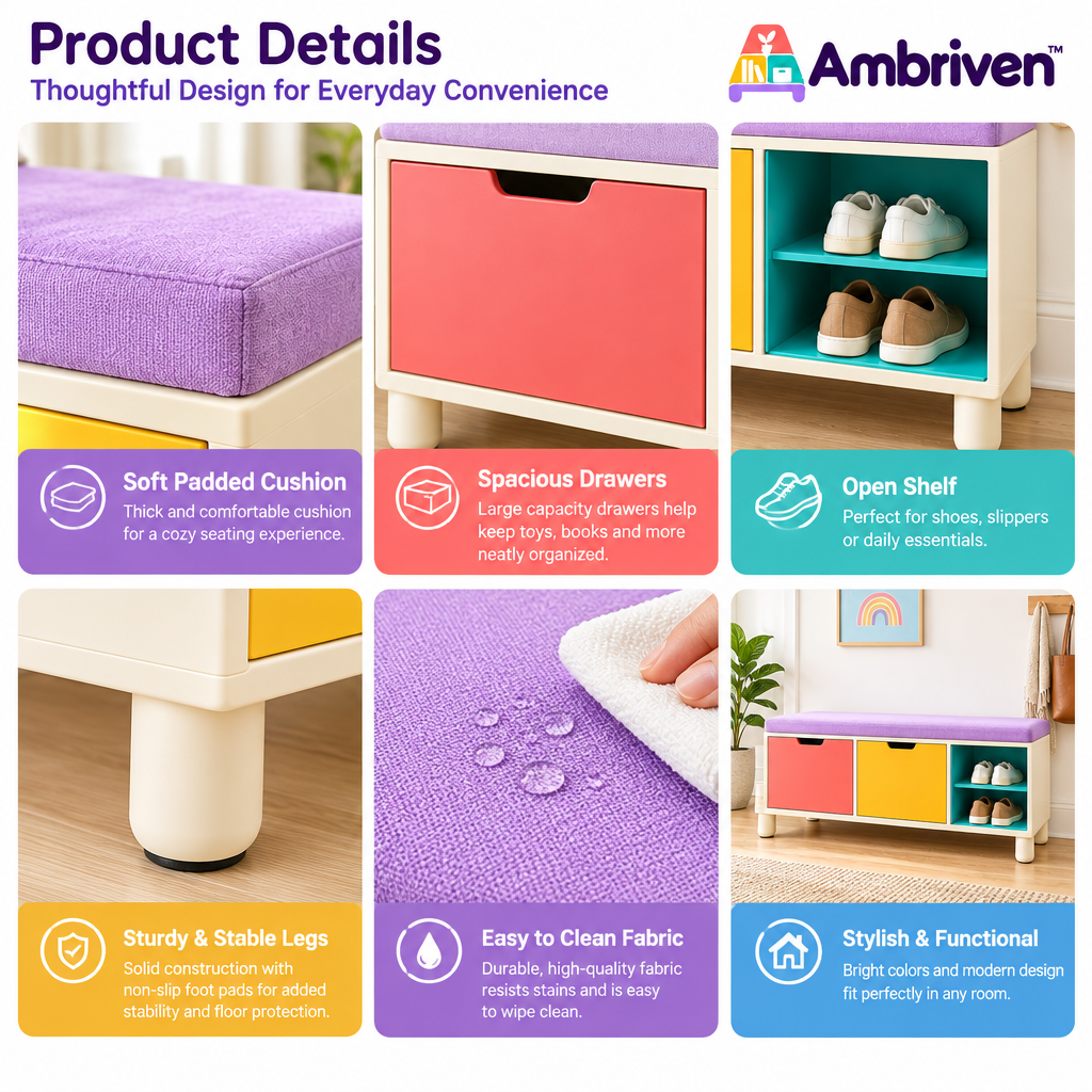 Ambriven™ Colorblock Shoe Storage Bench